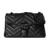 Gucci Gg Marmont Collection Handbag Soft Black Calfskin With Quilted V-shaped Napa Leather Double G Design Bag Bags #196672