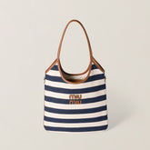 MiuMiu IVY Women's Embroidered Letter Print Striped Canvas and Leather Handbag Tote Bag Bags #77934