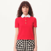 Valentino Women's Summer Lace Neckline Embroidery Colorblocking Cotton Short Sleeve Polo Shirt Ngvp #1237