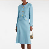 Valentino Women's Fall/winter Fashion Minimalist Classic Crew Neck Solid Color Single Button Short Jacket Classic Minimalist V-shaped Button Design Skirt Suit Set #79194