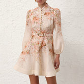 Zimmermann Women's Summer Floral Printed Waistband Lantern Sleeve Long Sleeve Dress #76897