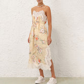 Zimmermann Women's Summer Solid Color Floral Pattern Print Lace Trim Strapless Dress #77435