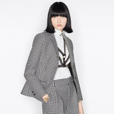 Dior Women's Stylish Classic V-Neck Single-Breasted Houndstooth Wool Blazer Jacket #78675