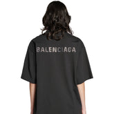 Balenciaga Men's Summer Hot Drill Logo Letter Print Black Cotton Short Sleeve T-Shirt #75455