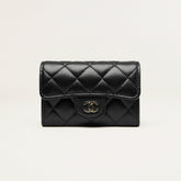 Chanel Black Classic Cf Card Holder With Flip Top Compact Wallet Black And Gold Metallic Finish Bag Bags Metallic-colored Leather Tends To Fade Easil #84161A
