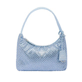 Prada Women's Re-Edition Full Diamond Hobo Underarm Bag Solid Color Tote Casual Shoulder Bag Bags 1BC515_2AWL_F0076_V_OOO #81349
