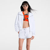 Louis Vuitton Women's Spring/Summer/Fall Leather-Detailed Zipper Cotton Long-Sleeve Hooded Sweatshirt Casual Solid-Color Drawstring Joggers Shorts Ngvp #2383