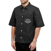 Amiri Men's Arts District Camp Solid Color Logo Embroidered Lapel Single Breasted Short Sleeve Shirt #76214