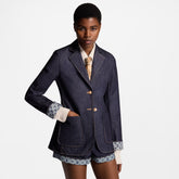 Louis Vuitton Women's College Style Blazer Collar Spring And Autumn Cotton Long Sleeve Single Breasted Denim Blazer Jacket #81344
