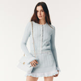 Chanel Cardigan Short Skirt Cashmere Cotton Feathers Light Blue Purple Pink #334186
