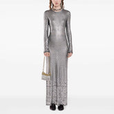 Paco Rabanne Women's Metallic Round Neck Knit Spring and Autumn Solid Color Extra Long Dresses Ngvp #1847