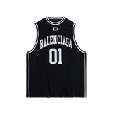 Balenciaga Men's Summer Basketball Series Black and White Jacquard Sports Knit Tank Top Casual Athletic Shorts Set Suit #76417