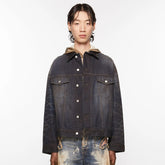 Acne Studios Men's & Women's Spring/Fall Vintage Faded Collar Embroidered Loose-Fit Solid-Color Cotton Single-Breasted Denim Jacket Ngvp #2388