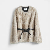 Chanel Soft Gold Little Lake Sheep Reversible Fur Coat Casual Loose Minimalist Jacket Belted Fleece Jacket #332354