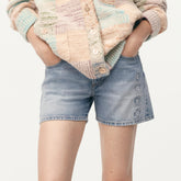 Chanel Women's Summer CoCo Beach Embroidered Cotton Solid Color Denim Shorts Ngvp #1698