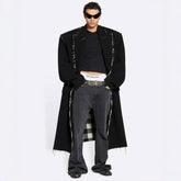 Balenciaga Men's Women's Spring. Autumn And Winter Splicing Raw Edge Lapel Double Breasted Solid Color Straight Coat Jacket Ngvp #1697