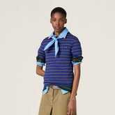 MiuMiu Women's Color Blocking Striped Logo Summer Round Neck Solid Color Knit Short Sleeve Jersey T-shirt #76113