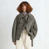 Lemaire Women's Fall And Winter Gray Lapel Short Large Fashion Trend Elegant Double-breasted Belt Temperament Jacket Ngvp #2625