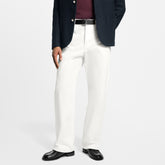 Louis Vuitton Men's Spring/Fall Fashion Classic Solid Color Back Pocket Embroidered White Denim Pants #79553