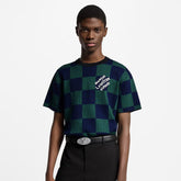 Louis Vuitton ?Men's Summer Check Letter Jacquard Damier Cotton Crewneck Round Neck Solid Color Short Sleeve T-Shirt #71878