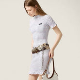 MiuMiu Women's Summer Fashion Casual Pleated Striped Plain Knit Short Sleeve Dress #78442