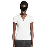 Balenciaga Women's Summer Solid Color Wool Knitted V-neck Short Sleeve T-shirt #77479