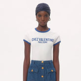 Valentino Women's Summer Colorblocked Letter Round Neck Solid Color Straight Jersey Cotton Short Sleeve T-Shirt #71887