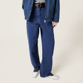 MiuMiu Women's Spring and Autumn Solid Color Loose Embroidered Logo Jeans Pants #75536