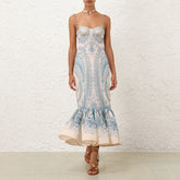 Zimmermann Women's Summer Floral Patterned Sleeveless Strapless Linen Fabric Slim-fit Dress #77181