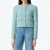 Chanel Women's Blue-green Woven Patchwork Tweed Short Jacket Autumn And Winter Fashion Elegant Single-breasted Jacket Ngvp #2168