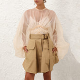 Zimmermann Illuminate Macrame Bodice Women's Spring And Summer Tulle Transparent Chiffon Shirt Long Sleeve Temperament Elegant Round Neck Button Blouse Top Ngvp #1888