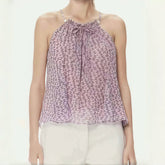 Chanel Women's Summer Pink And Blue Logo Print Halter Silk Tank Top #77963