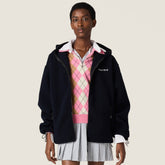 MiuMiu Women's Logo Embroidered Zipper Half-High Neck Solid Fleece Jacket Spring/Fall Long Sleeve Oversized Hooded Sweatshirt #81577