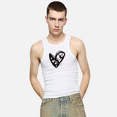 Acne Studios Men's & Women's Vintage Flocked Graffiti Print Summer Crew Neck Sleeveless Pullover Solid Color Tank Top Vest #81755