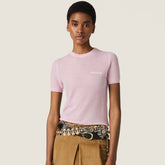 MiuMiu Women's Spring Summer Logo Hollow Knit Short Sleeve Knitted Top Round Neck Short Sleeve Fashion Elegant T-shirt #81245