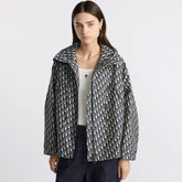 DIOR Hooded Jacket Blue Jacquard Technical Taffeta with Dior Oblique Motif #326749