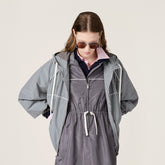MiuMiu Women's Spring/Summer Fashion Casual Checkered Tech Fabric Hooded Zipper Elastic Waist Long Sleeve Drawstring Jacket And Shorts Set #78224