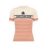 DIOR Women's Summer Striped Appliqu¨¦d Letters Knit Round Neck Short Sleeve T-shirt #77133