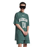 Balenciaga Men's Summer Fashion Casual Crew Neck Printed Vintage Plain Knit Short Sleeve T-Shirt with Elastic Waistband and Logo Print Shorts Sports Suit Set #78521