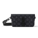 Louis Vuitton MONTSOURIS Men's Black Removable Adjustable Shoulder Strap Magnetic Closure Coated Canvas Leather Shoulder Crossbody Clutch Bag Bags #72937