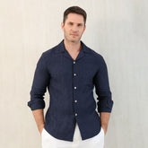 Brunello Cucinelli Men's Linen Easy Fit Shirt with Camp Collar and Chest Pocket Spring And Autumn Solid Color Long Sleeve Top Ngvp #1455