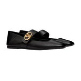 Valentino Women's Spring/Fall Fashion Classic Minimalist Elegant Solid Color Leather Flat Low Top Mary Jane Ballet Flats Shoes #79529