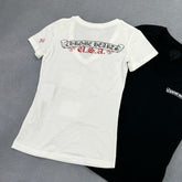 Chrome Hearts Women's Summer Fashion Casual Solid Color V-neck Cotton Logo Print Short Sleeve T-Shirt Top #78261