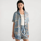 Dior Women's Summer Silk Twill Floral Print Lapel Solid Color Loose Short Sleeve Shirt Ngvp #1922