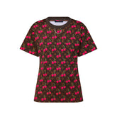 Louis Vuitton Women's Summer Letter Print Cherry Pattern Round Neck Cotton Short Sleeve T-Shirt #77597