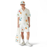 Casablanca Men's Summer Embroidered Solid-Color Cotton Loose-Fit Knit Short-Sleeve Shirt Casual Drawstring Mid-Rise Motif Crochet Shorts Suit Set Ngvp #2392