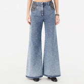 Chanel Women's Spring/Fall Fashion Classic Print Washed Zipper Button Camellia Denim Pants #78886