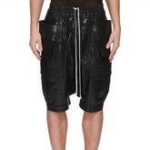 Rick Owens Dekshdw Men's Summer Flap Pocket Waxed Elastic Waist Solid Color Loose Fit Denim Shorts Ngvp #1548
