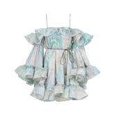 Zimmermann Women's Summer Blue Ruffle Design Adjustable Straps Silk Long Sleeve Dress #75613
