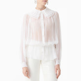 Chanel Women's Spring And Summer Double C Letter Button Fashion Thin Waisted Lace Collar Long Sleeve Shirt Blouse Top Ngvp #1571